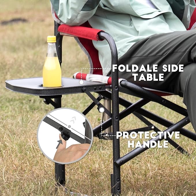 TIMBER RIDGE Aluminum Oversized Camping Chair, Lightweight Portable Directors Chair with Side Table Detachable Side Pocket for Outdoor Camping, Lawn, Picnic, Support 400lbs Red 2 Pack