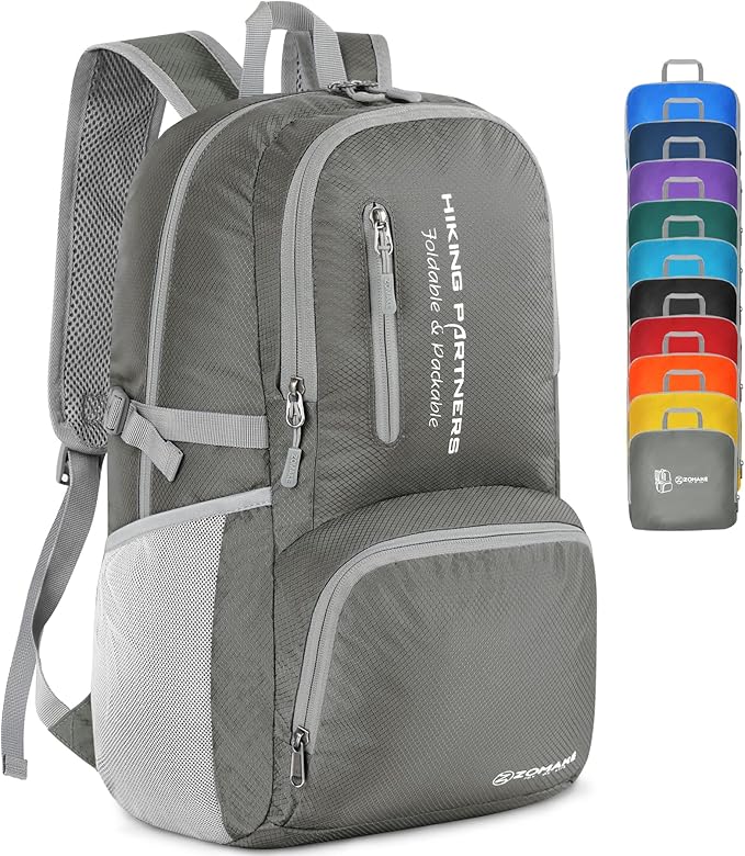 ZOMAKE Lightweight Packable Backpack - 35L Light Foldable Hiking Backpacks Water Resistant Collapsible Daypack for Travel(Dimgray)