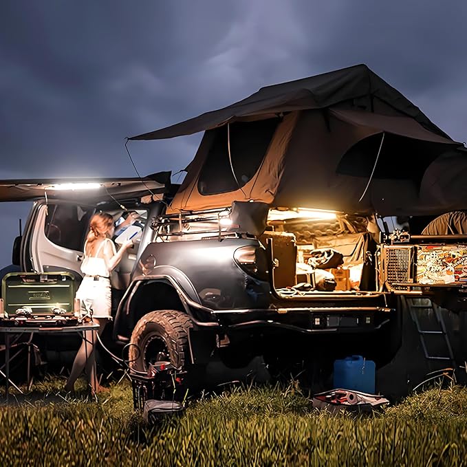 12V LED Light, Dimmable Camping Lights, Weatherproof IP67, Magnetic Mounting, All-in-One Portable Lighting for RV, Camping Tent Car Trailer Boat, White and Amber, 4Pcs