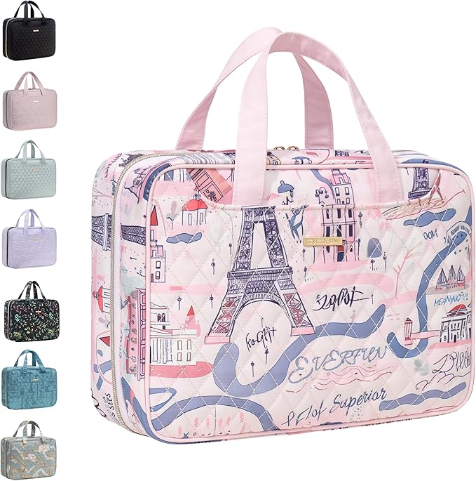 Everfun Hanging Toiletry Bag for Travel, 12x9x4.5 inch Large Capacity Cosmetic Organizer with Leakproof Wet/Dry Compartment, Waterproof Dopp Kit Toiletries Bag for Women Urban Roam