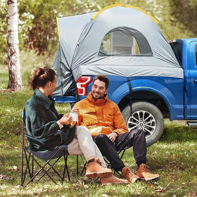 Inflatable Truck Bed Tent for Camping 5.5ft-8ft, PU 3000mm Waterproof Pickup Truck Tent with 4'' Thick TPU Air Beams, 2 Mins Fast Setup Portable Ground & Truck Tent for 2-3 Person