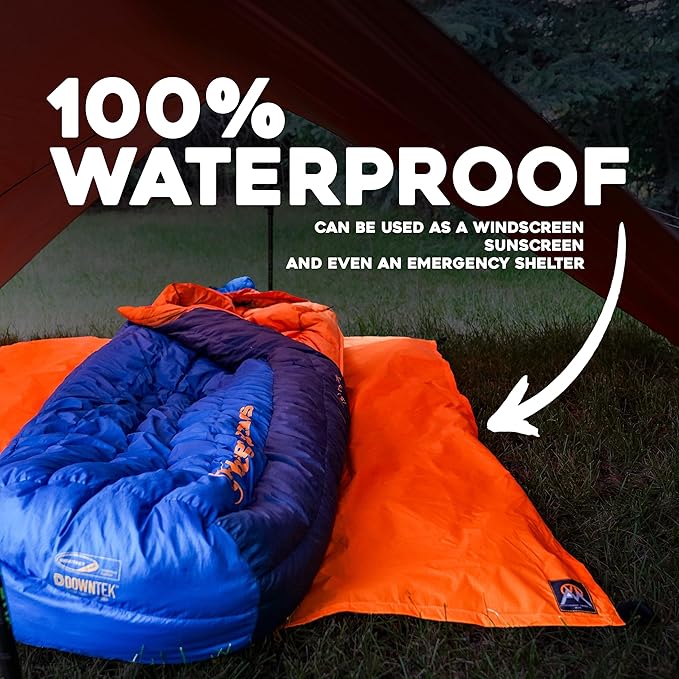 VIAM Outdoors | Multi Cloth Waterproof Ultralight Lightweight Backpacking Camping and Survival Tarp | 1.9oz Orange | Measures 54 inches by 72 inches | has Stake Loops and Guy line Loops