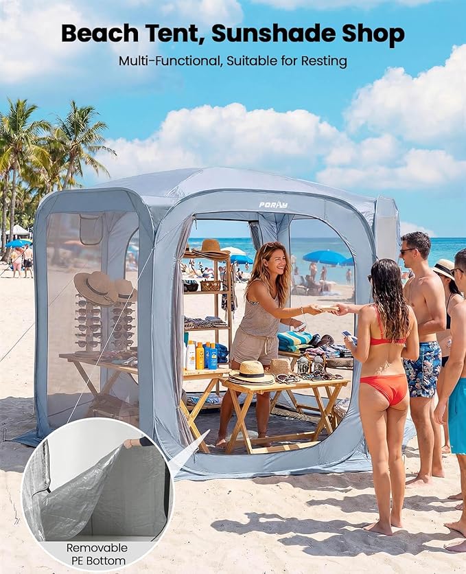 Porayhut Pop up Screen House Tent Sun Shelter with Breathable Mesh Doors,Portable Camping Tent with Detachable Waterproof Floor,10x10FT Screen Canopy Outdoor for Family Friends Party