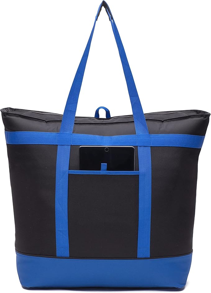 Extra Large Insulated Cooler Bag with Hard Board Bottom. Heavy Duty Materials, Thick Insulation, Large Sturdy Zipper. for Shopping, Grocery, Pizza Delivery, Family Events.