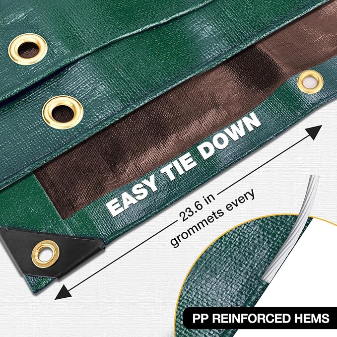 Tarp 10x20 Feet 16 Mil Heavy Duty Waterproof Tarp, Large Multipurpose Cover with Brass Grommets and Reinforced Edges, UV Resistant Thick Poly Tarps for Outdoor Camping Tent Pool Car, Green