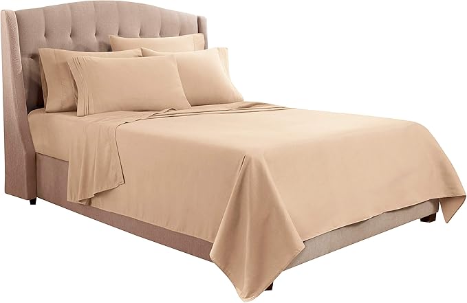 Clara Clark Queen Sheets, 6 Piece Set - Hotel Luxury Sheets for Queen Size Bed, Super Soft Bedding Set, Taupe Sand