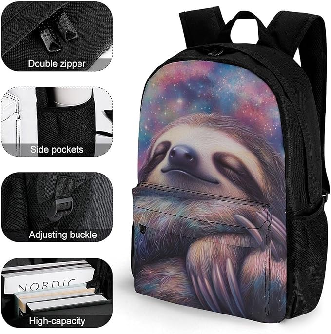 Lightweight Daypack Backpack for Trekking Work Running, Big Capacity Multipurpose Anti-Theft Bookbag, Blue Nebula Sloth Business Computer Bag