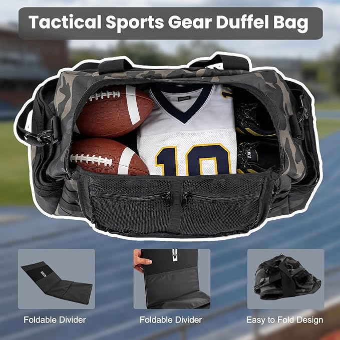 35L Large Duffle Bag, 3-in-1 Tactical Backpack MOLLE Pack for Sports/Gym/Outdoor, Black Camo