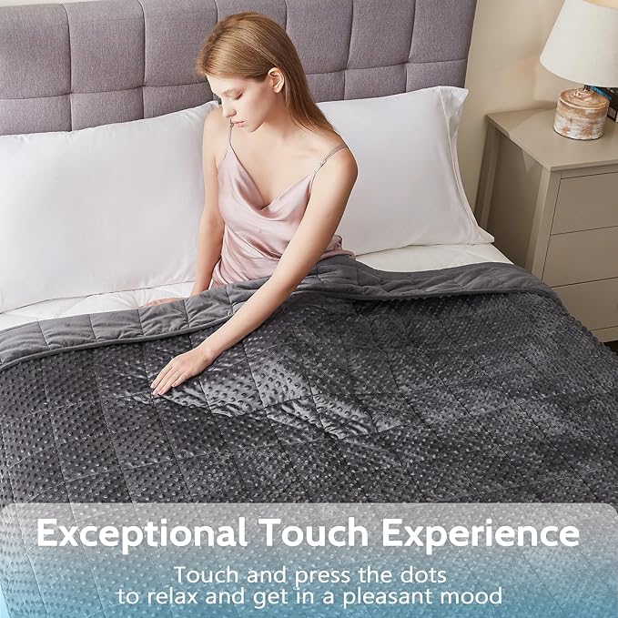 L'AGRATY Weighted Blanket - 48"x72" 10lbs Minky Dots Heavy Blanket with Glass Beads Soft Breathable for All-Season Summer Fall Winter Thick Comfort for Sleeping