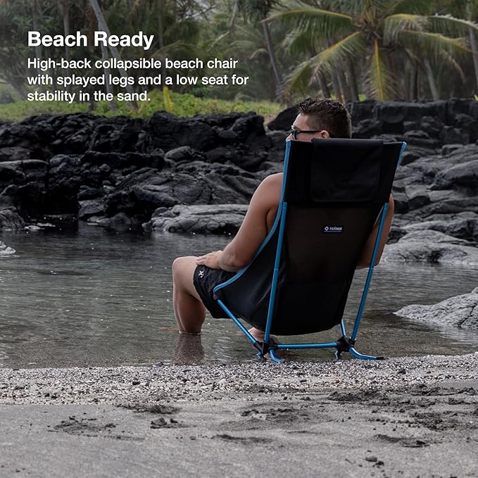 Helinox Beach Chair Lightweight, Lower-Profile, Compact, Collapsible Camping Chair, Blue Mesh, with Pockets