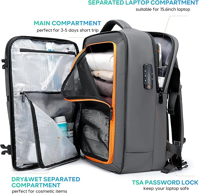 BANGE Commute Backpack with Water Bottle Holder, Anti Theft Laptop Backpack Fits for 15.6Inch Notebook, Water Resistant Office Daypack for work