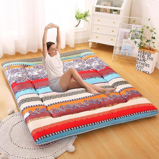 Japanese Floor Mattress,Roll Up Memory Foam Tatami Mat Easy to Store and Portable,Futon Mattress Suitable for Camping and Guest Room (Bohemia, Twin (80" x 36"))