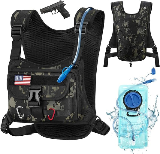 RAINSMORE Hydration Vest with 2L Water Bladder Lightweight Reflective Chest Pack for Cycling Hiking Adjustable Shoulder Strap for Men Women