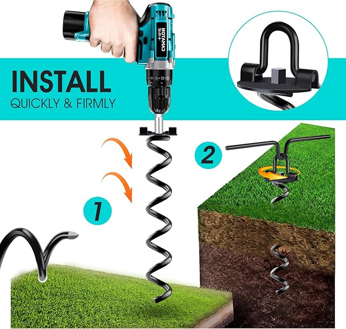 Ground Anchors Heavy Duty Spiral Screw in Trampoline Stakes, Swing Set Anchors Earth Anchor for Trampoline, Tents, Canopies, Swing Sets, Dog tie Out(8 Pack)