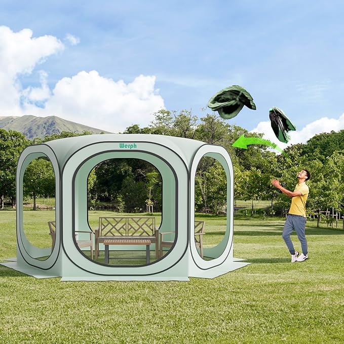 12x12 Pop Up Screen Tent, Mosquito Net Gazebo, UV Resistant Roof Waterproof Screen Canopy, Quick Setup Outdoor Shelter for Backyard, Patio, Garden, Picnic, Camping and Events, Green