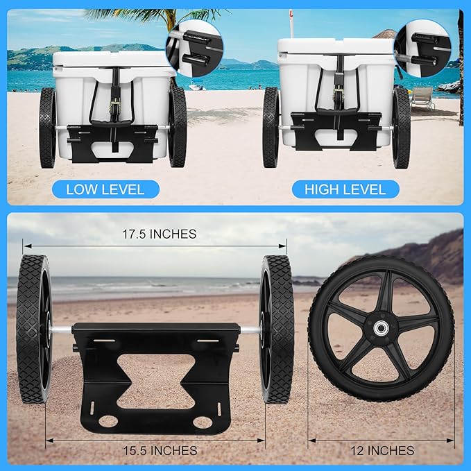 Upgraded Cooler Wheel Kit, Universal Cooler Cart Kit for Heavy-Duty Coolers,15.5 in to 17.5 in Wide Coolers, All Terrain 12 Inch Wheels&Ratchet Straps, Roller Accessories for Camping & Beach