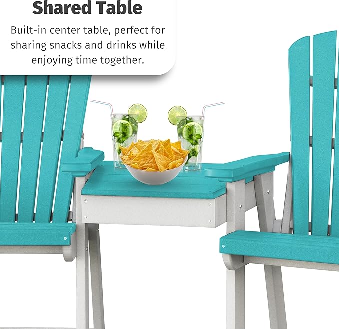 DutchCrafters Plastic Poly Outdoor Bistro Set with 2 Chairs and Attached Center Table, 3 Piece Patio Furniture Set - Amish Made in USA (Tudor Brown & Weatherwood)