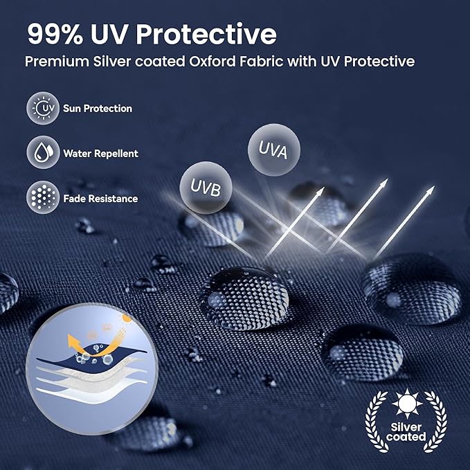 PHI VILLA 10’x10’ Pop Up Canopy Tent - One Push Setup, Instant Shade Tent with Vented Roof for Beach & Events - Includes Storage Bag, Sandbags, Stakes & Ropes (Navy Stripe)