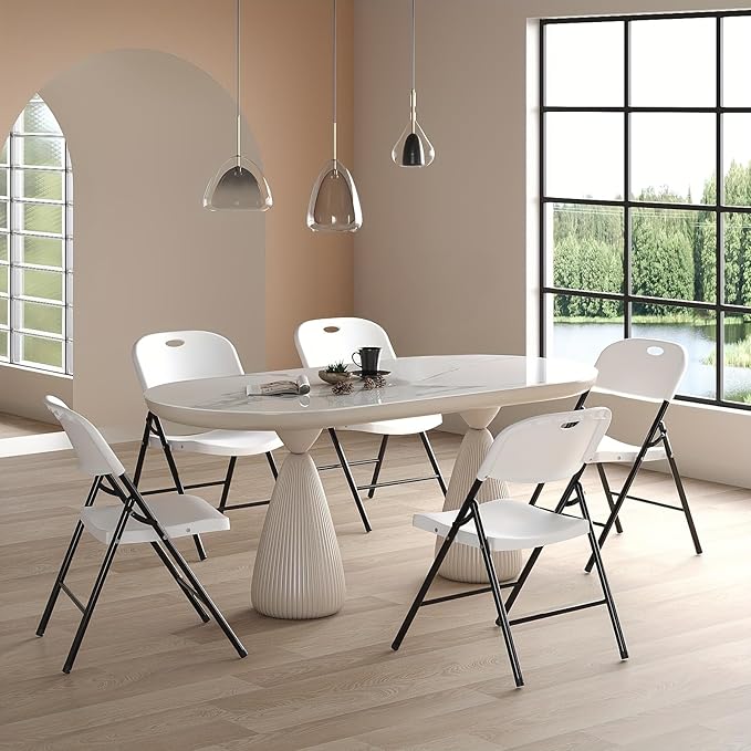 Nazhura 650 Weight Limit Heavy Duty Plastic Folding Chair with Reinfoced Steel Frame for Indoor and Outdoor, Wedding, Party, Restaurant, Meeting Room, Patio and Garden (White, 10 Pack)