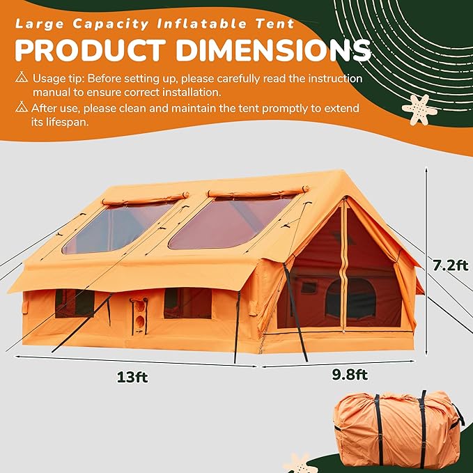 EROMMY 4/6/8/12 Person Inflatable Tent with Skylight, 4 Season Blow Up Tents with Hand Pump for Outdoor Camping & Hiking, Easy Set-up Windproof Sunproof Waterproof