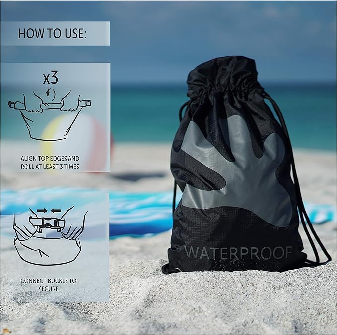 geckobrands Embark 10L Drawstring Backpack – Waterproof, Lightweight Dry Bag for Beach, Hiking, and Light Water Activities