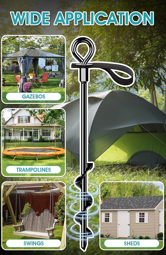 Trampoline Anchors Set of 4 - Heavy Duty Trampoline Stakes - Ground Anchors Resistant High Wind - Ground Stakes Heavy Duty with Straps