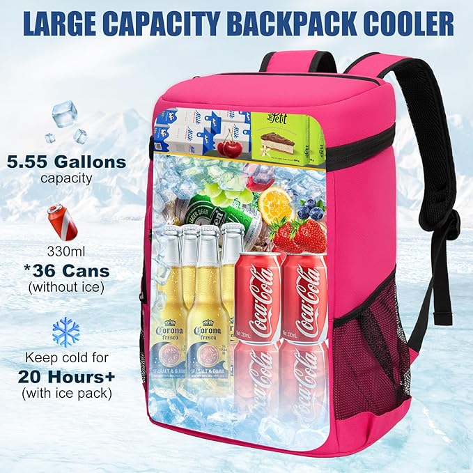 Backpack Cooler Insulated Leak Proof for Men Women 36 Cans Soft Cooler Backpack Insulated Waterproof Large Capacity Coolers Bag Portable for Lunch Camping Travel Picnic Hiking