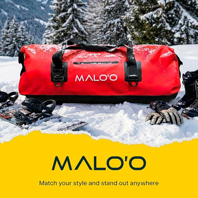 Malo’o Waterproof Dry Duffel, Heavy-Duty Roll Top Waterproof Gear Bag with Shoulder Strap & Molle Loops, Marine Duffel for Kayaking, Boating, Camping, Beach & Travel, Red, 100L