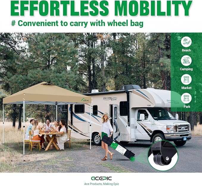 10x10 Pop Up Canopy Tent,300D Silver-Coating Top,Pop Up Canopy Tent Instant Portable Shelter with 1-Button Push and Wheel Carry Bag, 8 Stakes and 4 Weights