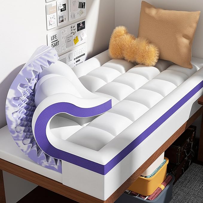 Dual Layer 4 Inch Memory Foam Mattress Topper Full XL - 2 Inch Gel Memory Foam and 2 Inch Pillow Top Mattress Pad,7-Zone Egg Crate Full XL Size Mattress Topper (White)