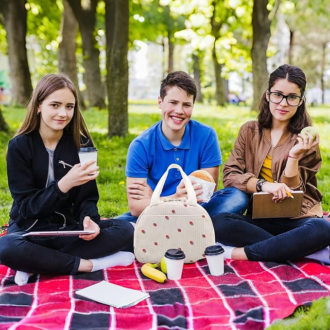 Lunch Bag for Women Men Cute Corduroy Lunch Tote Bags Reusable Insulated Lunch Box Large Capacity Reusable Insulated Cooler for Work/Picnic/Travel