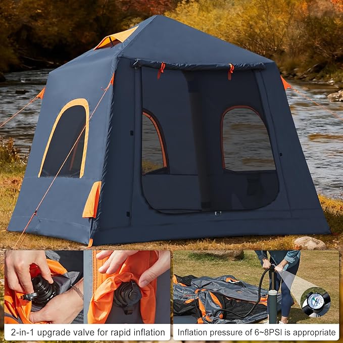 Inflatable Tents for Camping,2/4 Person Easy Setup Blow Up Tents for 4 Seasons Waterproof InflatableTent for Camping, Air Glamping Tents for Camping Adult