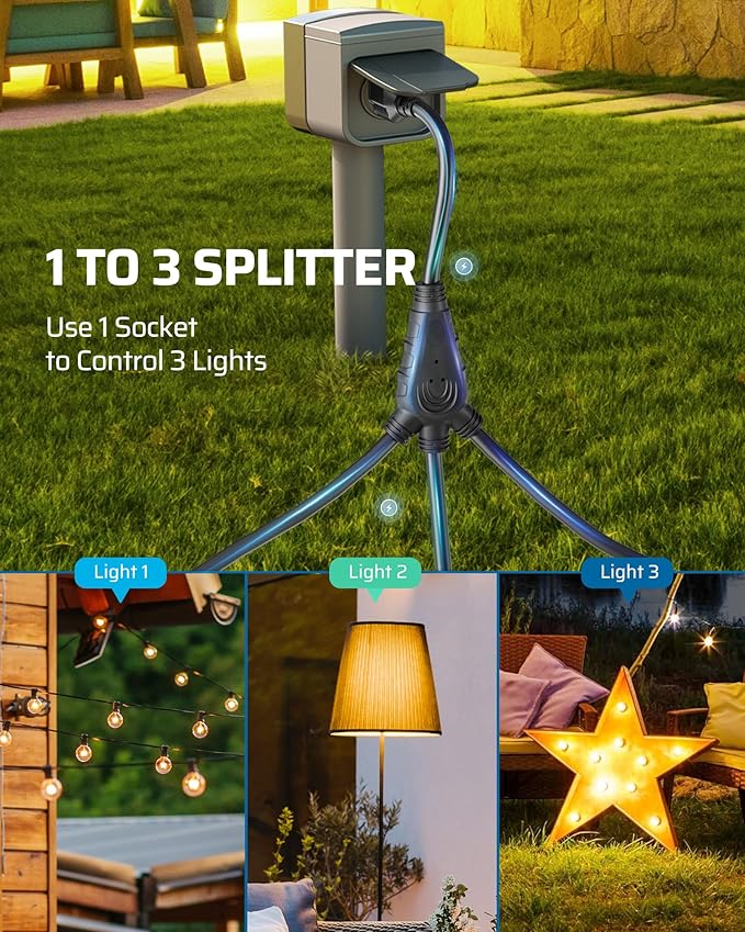 DEWENWILS Extension Cord Splitter 1 to 3, 18 Inch 16/3 Heavy Duty SJTW Wire, 3 Prong Outdoor Power Splitter for Halloween Decor Christmas Lights, ETL Listed, Black, Pack of 3…