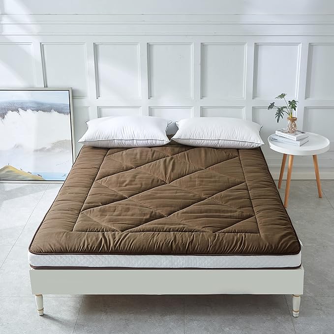 Japanese Floor Futon Mattress - Thicken Sleeping Pad, Foldable & Portable Roll Up Camping Mattress, Coffee Twin