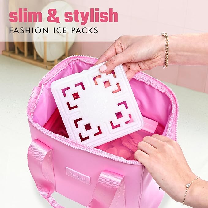 Cool Coolers Fashion Ice by Fit & Fresh, 3 Pack Large Slim Ice Packs, Unique Ice Pack Design for Womens Lunch Bag, Space Saving Reusable Ice Packs for Lunch Boxes, Cooler Ice Packs, Pearl White, 3PK