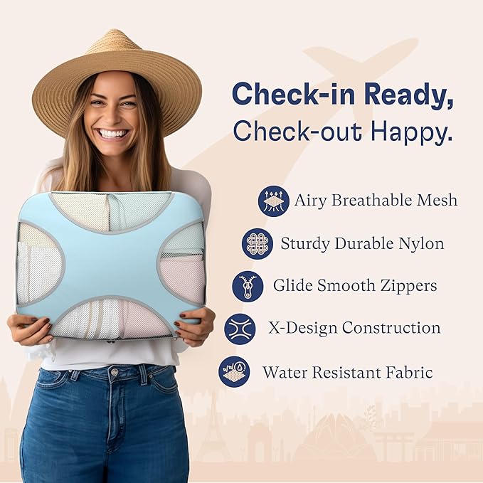 Shacke Packing Cubes for Travel 8 Set - Compression Luggage Organizer Bags - Versatile Travel Organizer for Women and Men - Optimized Packing Bags - Travel Essentials(Sky Blue)