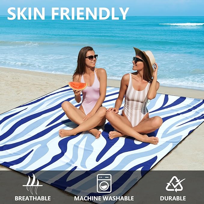 Beach Blanket, Sandproof Beach Mat, Waterproof Quick Drying Lightweight Outdoor Aztec Picnic Mat 79" X 83"/120"x108" for 2-8 Adults for Travel, Camping, Hiking