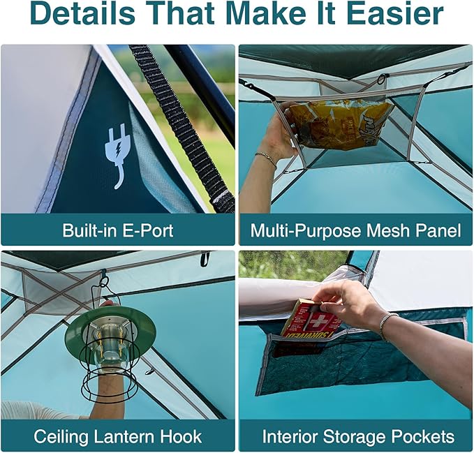 6 Person Instant Camping Tent with Rainfly, 60s Easy Setup Family Cabin Tent 10x9ft, 1200mm Waterproof & Skylight Ventilation, Portable Shelter for Outdoor Camping, Hiking, Backyard