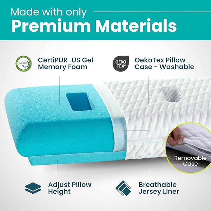 BLISSBURY Ear Pillow with Hole | Ear Piercing Pillow | Adjustable Memory Foam with for chondrodermatitis CNH | Piercing Pillow for Side Sleepers