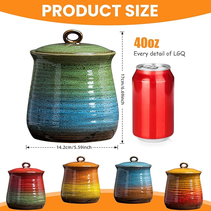 40 OZ Cookie Jar,Dog Treat Jar, Kitchen Canisters for Countertop for Food Storage Coffee, Tea,Flour, Beans, Spices, Nuts and More Ceramic Jar with Lid. (Green and Blue)