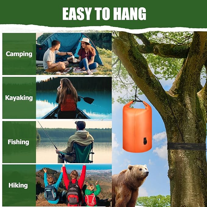 Bear Bag Hanging System - 15L Heavy Duty Waterproof Bear Proof Food Storage Kit with Rock Sack 2 Ropes 2 Safety Clips 1 Straps for Hiking, Camping & Backpackin