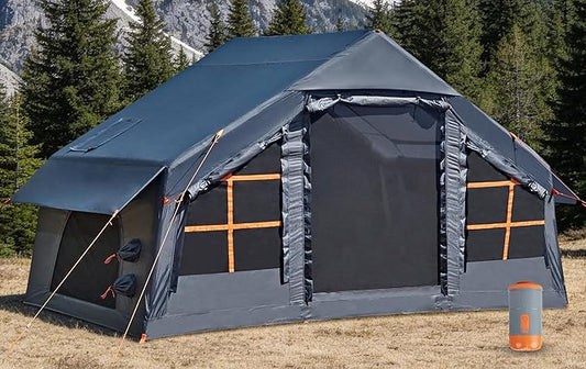 Inflatable Tents for Camping with Stove Jack, 2/4/6/8 Person Easy Setup Blow Up Tents for 4 Seasons Waterproof Inflatable Camping Tent with Awning, Air House Glamping Tents for Camping Adult