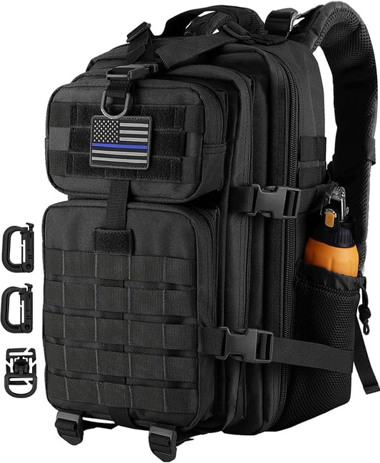 30L MOLLE Assault Pack, Tactical Backpack Military Army Camping Rucksack with Bottle Holder, 3-Day Pack, Black