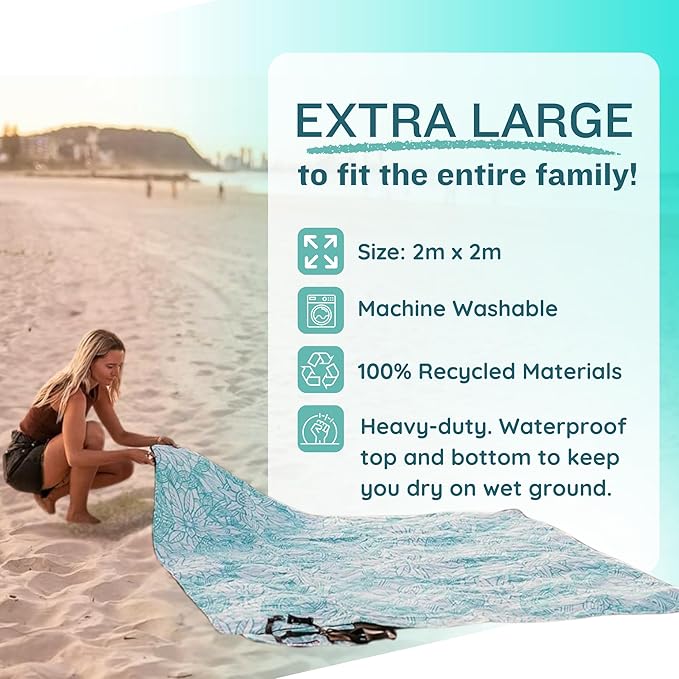 Nakie Picnic Blanket - Extra Large, Waterproof, Machine Washable, Easy Storage. Perfect for Camping, Picnics & Outdoor, Children by The Beach or Playing with Dog, 78inch x 78inch (Floating Lotus)