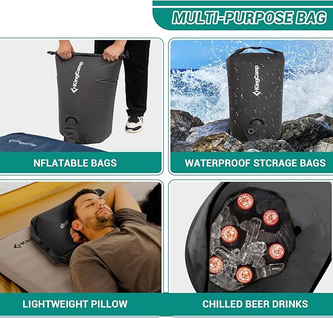 KingCamp Air Pump Sack, Roll Top Compression Pump Bag Ultralight Pump Sack Multi-Use Waterproof Outdoor Dry Bag Storage Bag for Inflation Sleeping Pad, Mattress & Camping Mat
