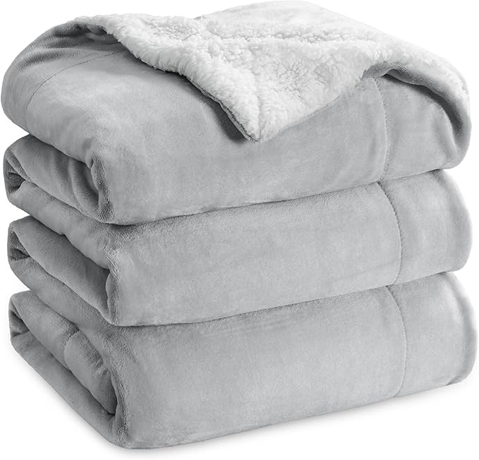 Bedsure GentleSoft Sherpa Fleece Blankets King Size for Bed - Thick and Warm, Soft Fuzzy Plush King Blanket for Winter, Light Grey, 108x90 Inches