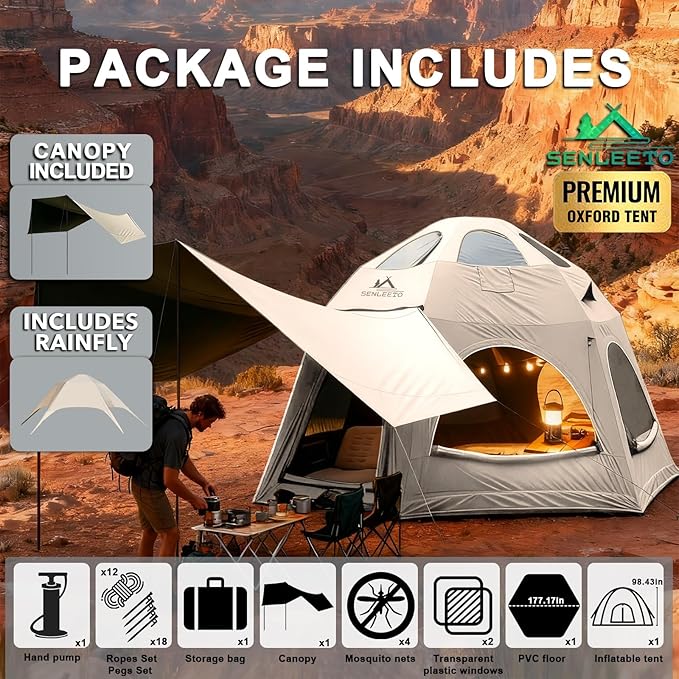 Inflatable Tents for Camping, Large Inflatable Camping Tent with Hand Pump, Easy Setup Tents for 4-6 People, Portable Glamping Tent