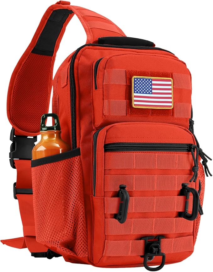 Rover Sling Pack Tactical Shoulder Sling Bag Backpack with Bottle Holder Crossbody Chest Bag, Orange