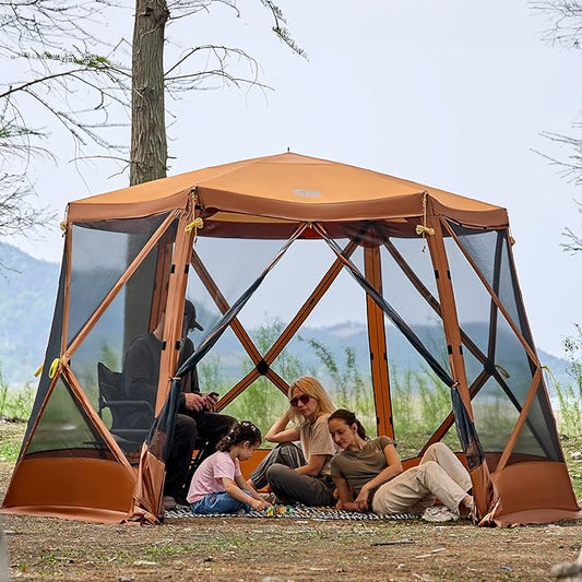 TIMBER RIDGE Easy Pop Up Gazebo Canopy Tent for Camping, 11.5 X 9.8 Ft Portable Instant Screenhouse, Pop Up Screened in Canopy with Netting for Backyard, Patio, Outdoor, Tailgating, Picnics, Orange