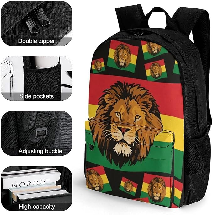 Rucksacks Lightweight Multipurpose Anti-Theft Jamaican Rasta Flag Rastafarian Reggae Lion Art Shoulder Bag Big Capacity Laptop Book Bag Rucksack With Padded Straps